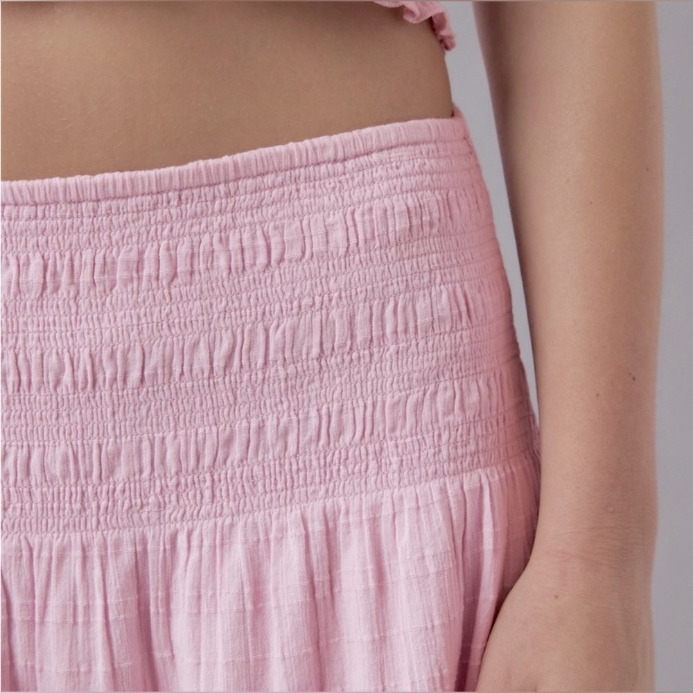 American Eagle High-Waisted Smocked Maxi Skirt— Pastel Pink - Picture 6 of 7